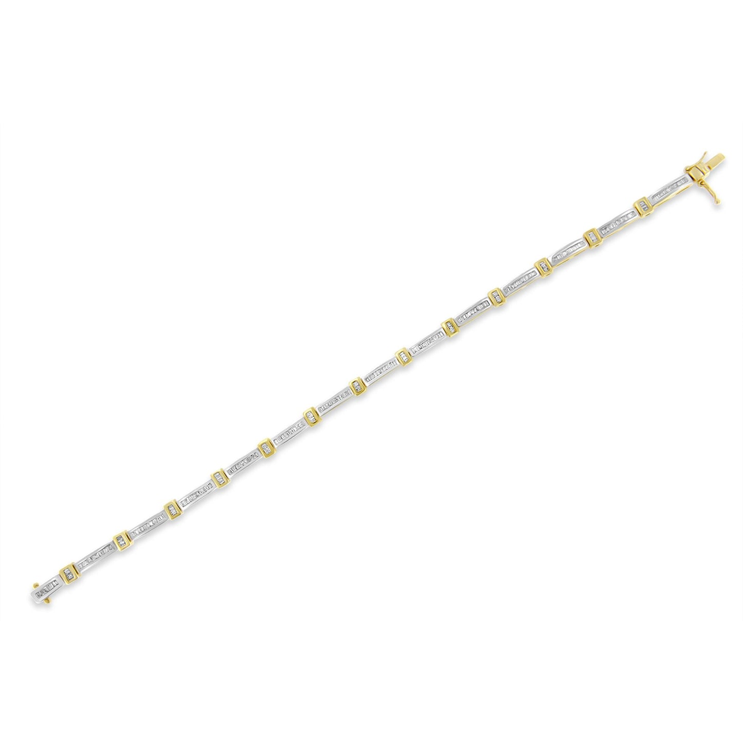 Bracelet en or jaune 14K avec diamants baguette en channel