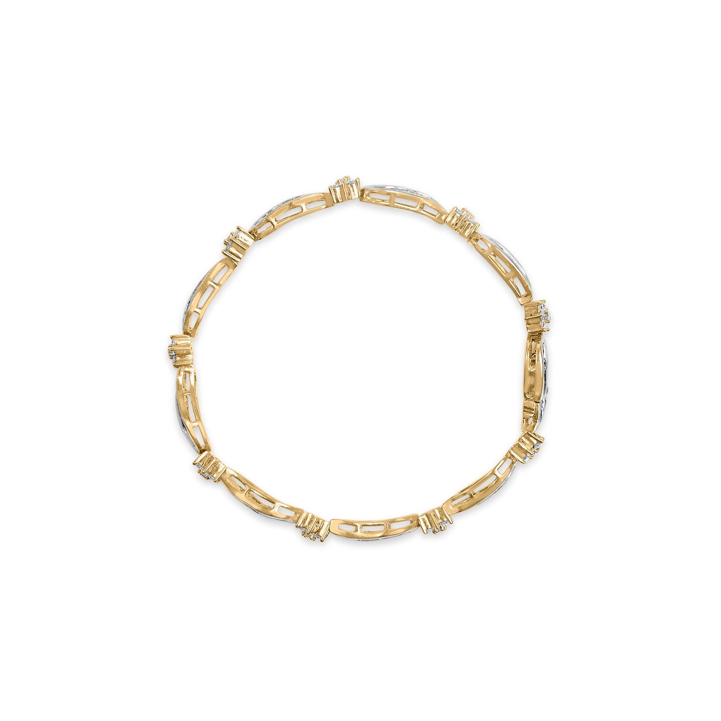 10K Yellow and White Gold Diamond Cluster Wave Link Bracelet - 7.25"