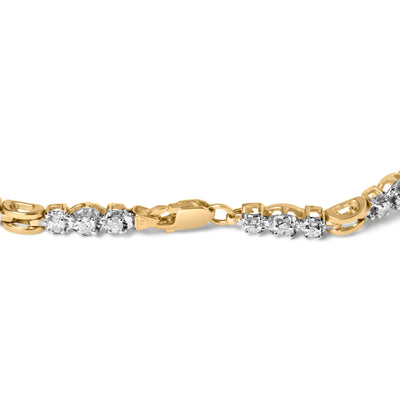 10k Yellow Gold 1.00 Cttw Diamond 3 Stone Link Bracelet - 7.25 Inches