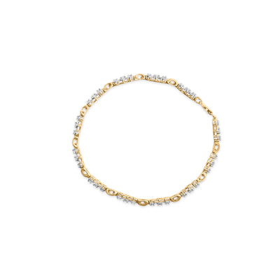 10k Yellow Gold 1.00 Cttw Diamond 3 Stone Link Bracelet - 7.25 Inches