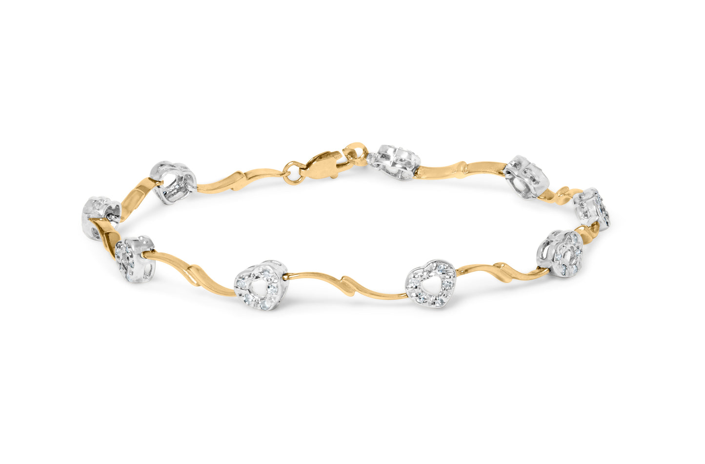 Bracelet S-Link en Or Bicolore 10k avec Diamants en Forme de Cœur - 1/3 Cttw