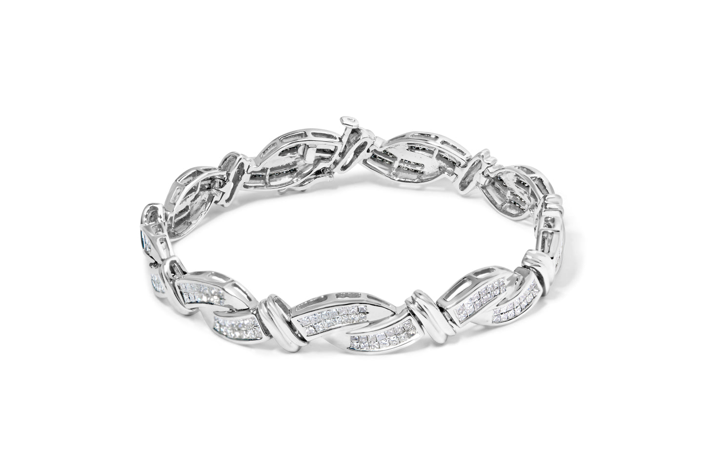 14K White Gold 4.0 Cttw Invisible Set Diamond Wave Bracelet - 7"