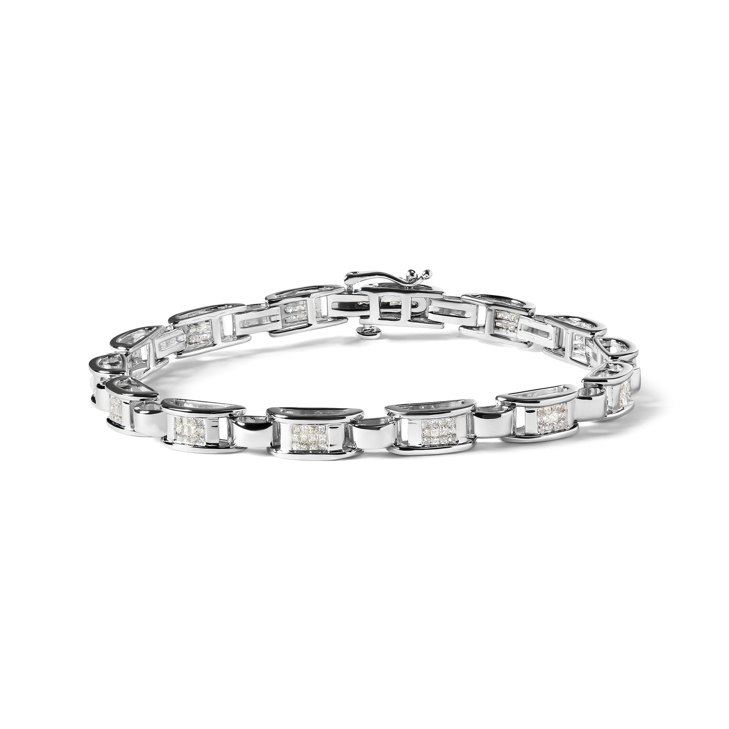 14K White Gold Princess-Cut Diamond Link Bracelet - 1.00 Cttw
