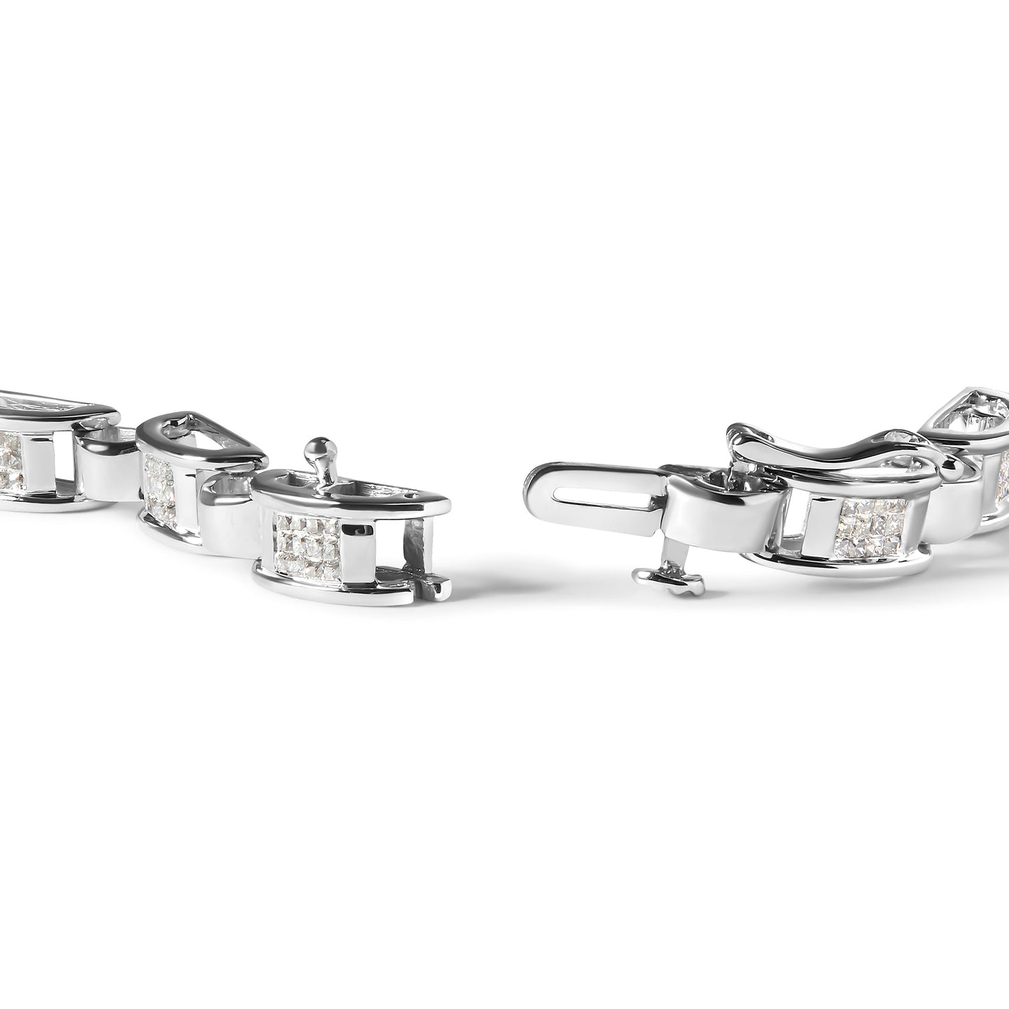 14K White Gold Princess-Cut Diamond Link Bracelet - 1.00 Cttw