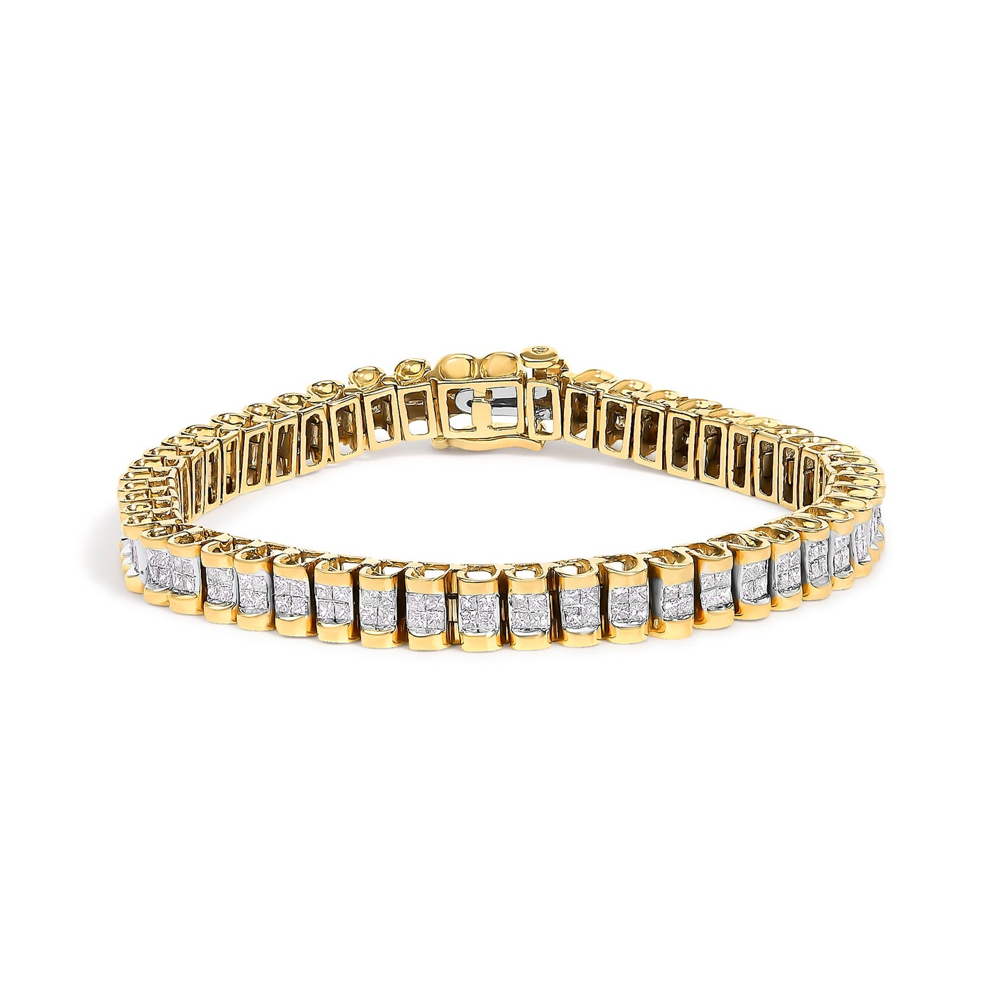 14K Yellow Gold Princess Cut Quad Invisible Set Tennis Bracelet - 3.0 Cttw