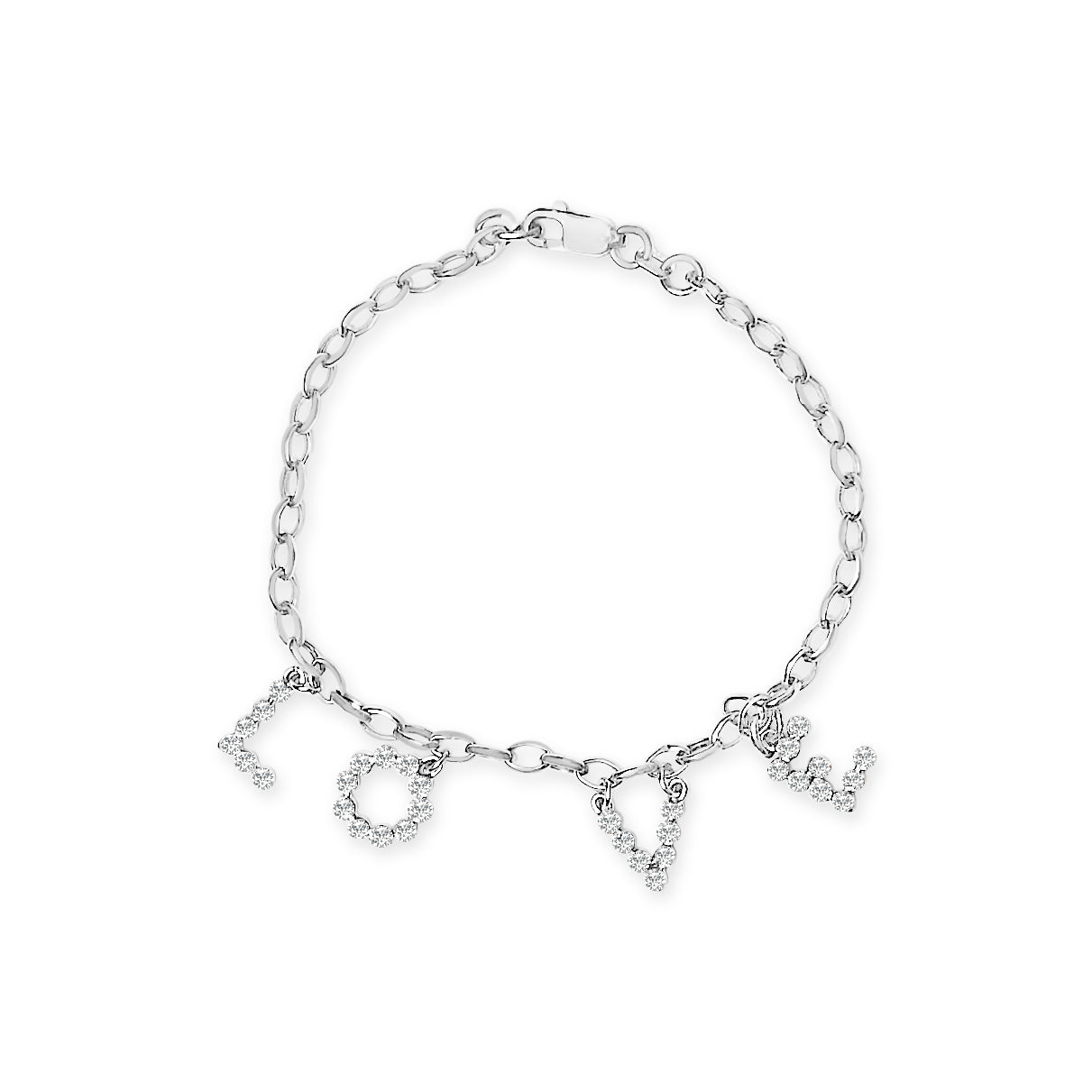 Pulsera de encanto de amor de diamantes de oro blanco de 10k - 7"