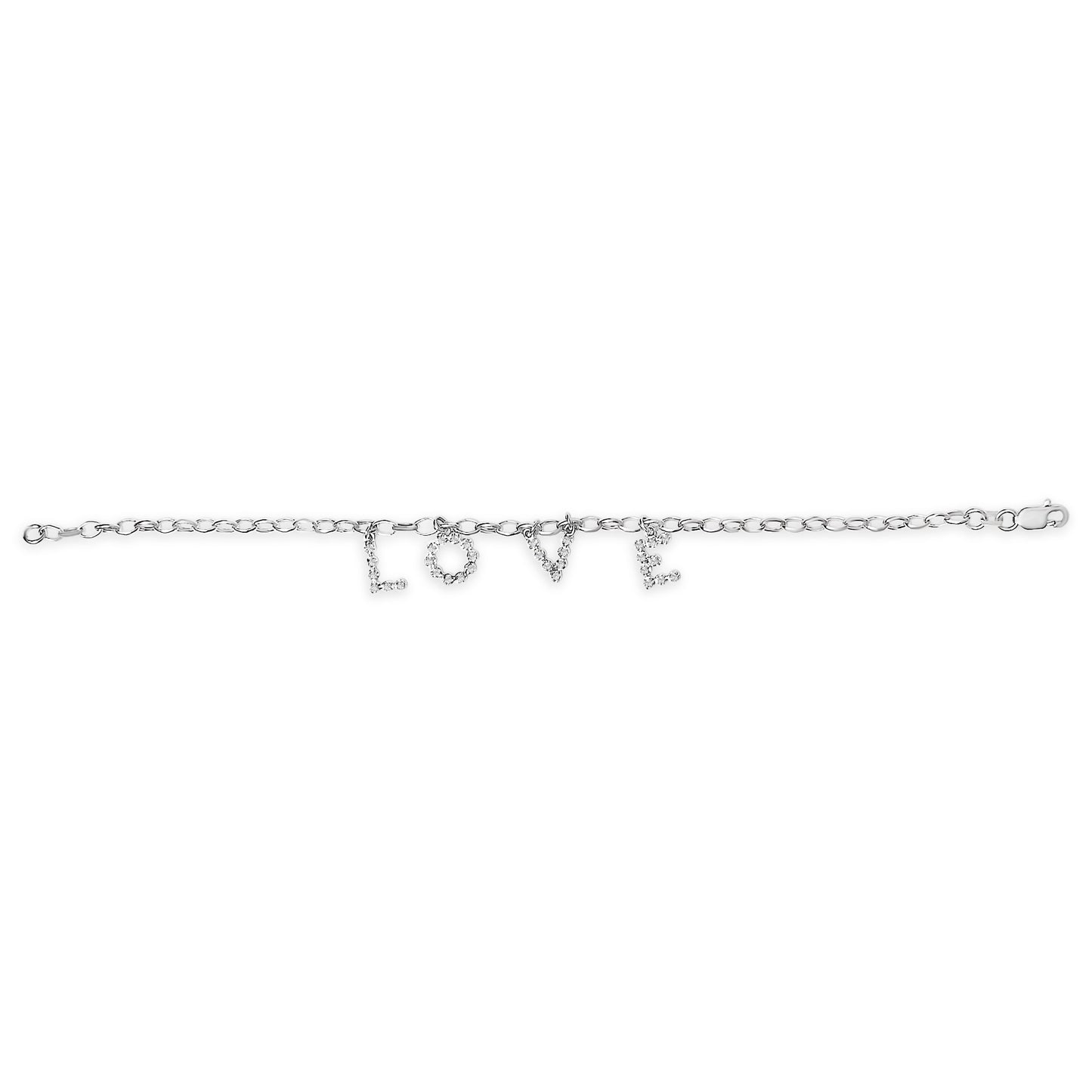 Pulsera de encanto de amor de diamantes de oro blanco de 10k - 7"
