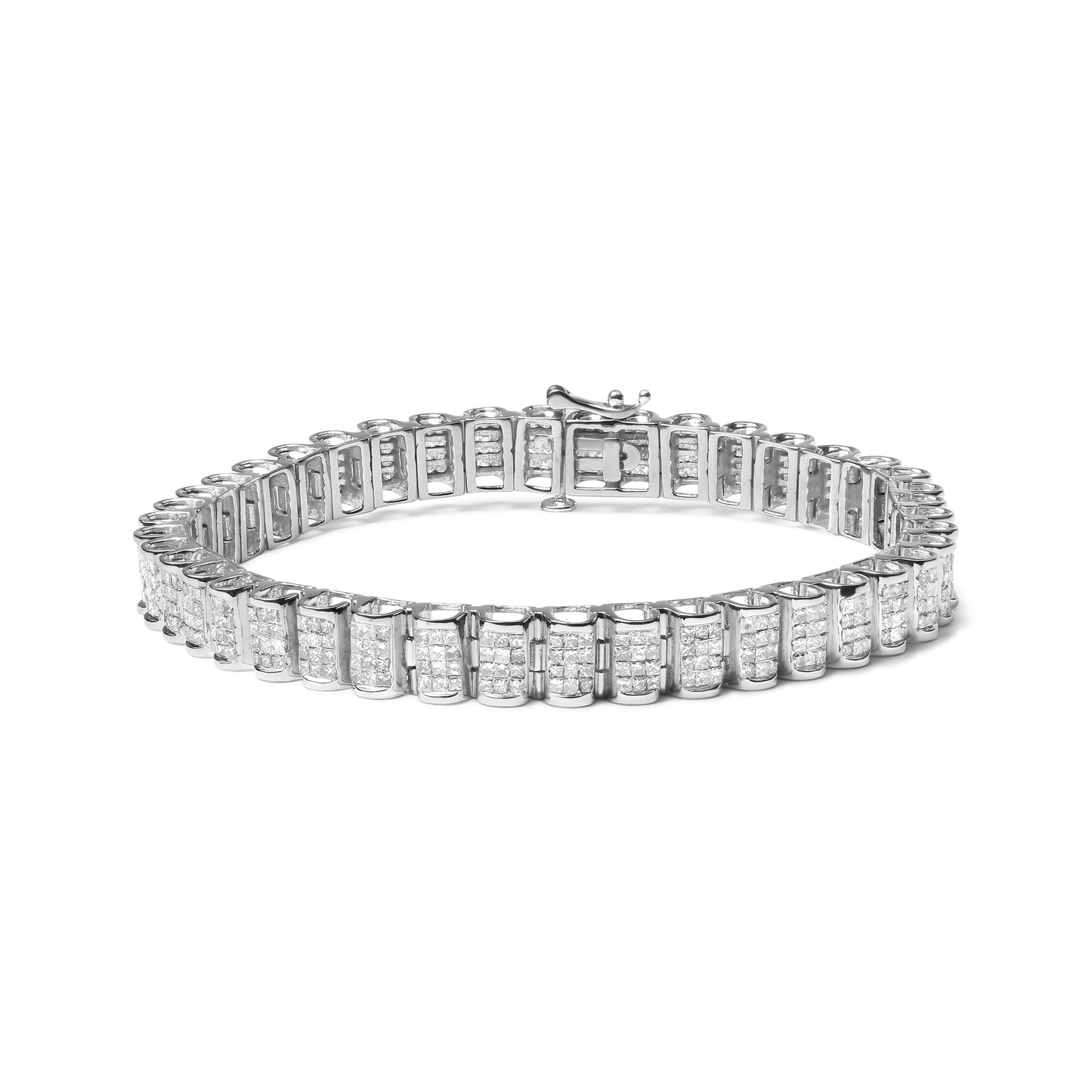 Bracelet de tennis en or jaune 14 carats avec diamants taille princesse en forme de boucle