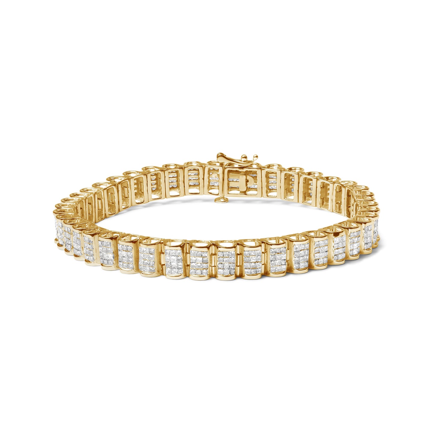 Bracelet de tennis en or jaune 14 carats avec diamants taille princesse en forme de boucle