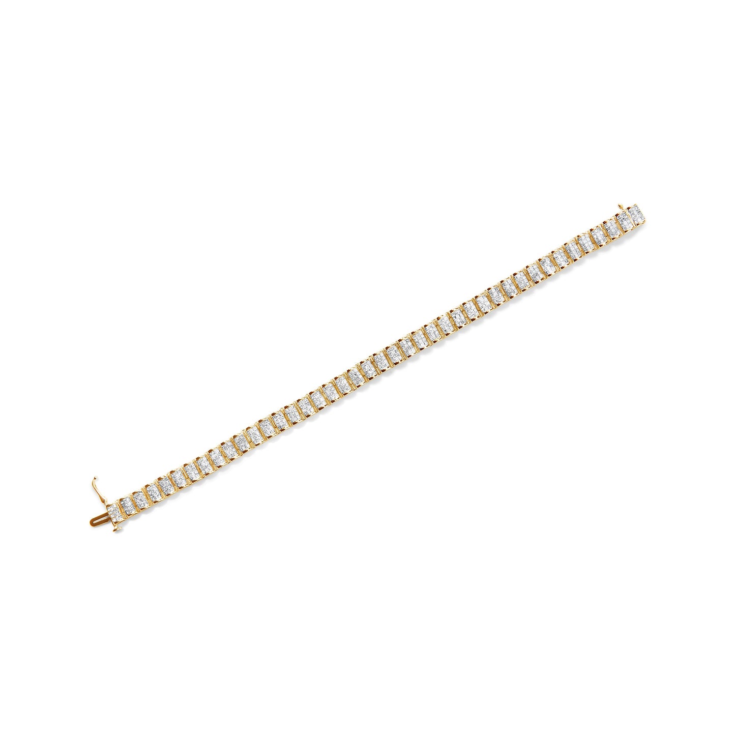 Bracelet de tennis en or jaune 14 carats avec diamants taille princesse en forme de boucle