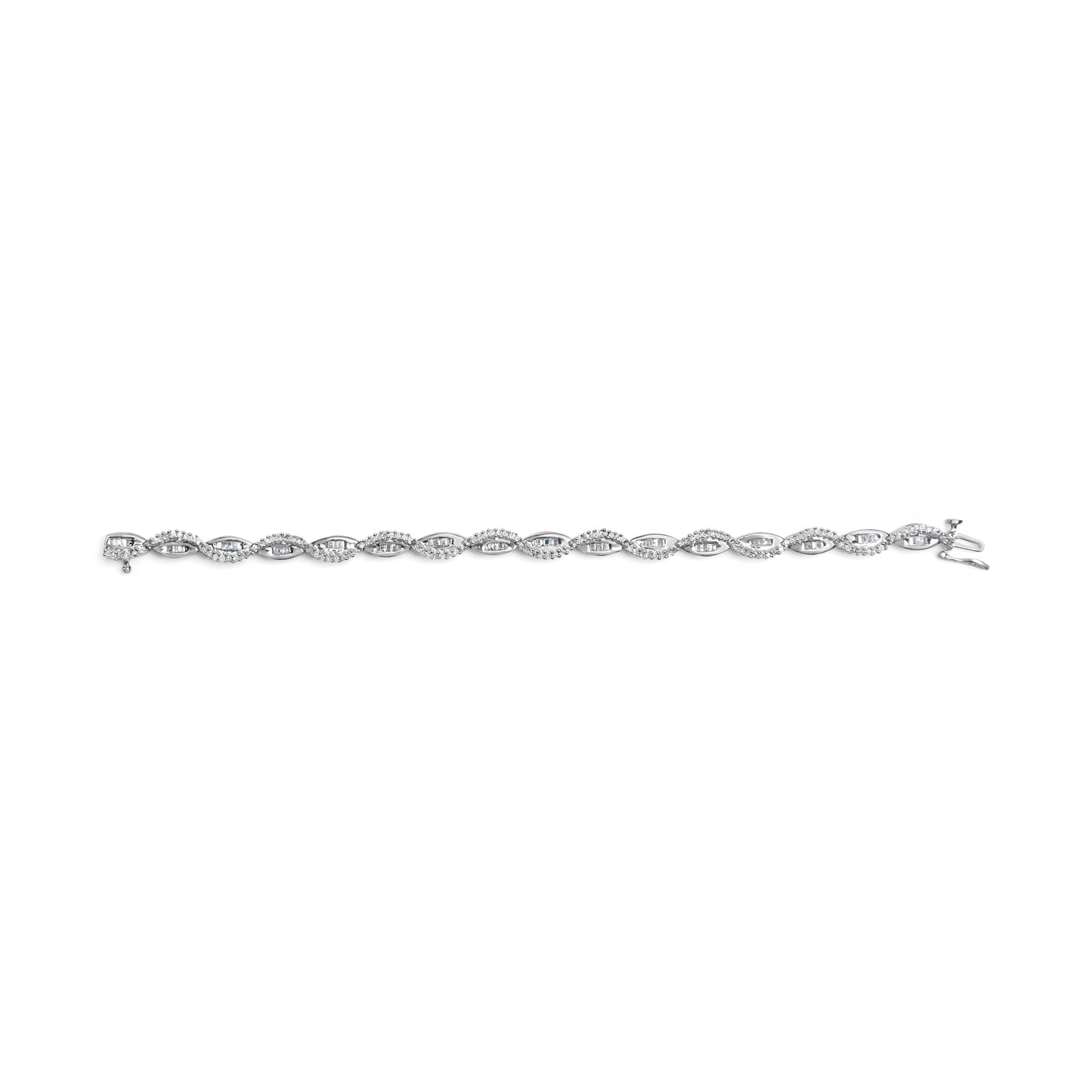 14K White Gold Diamond Swirl & Pear Shape Link Bracelet - 2.00 Cttw