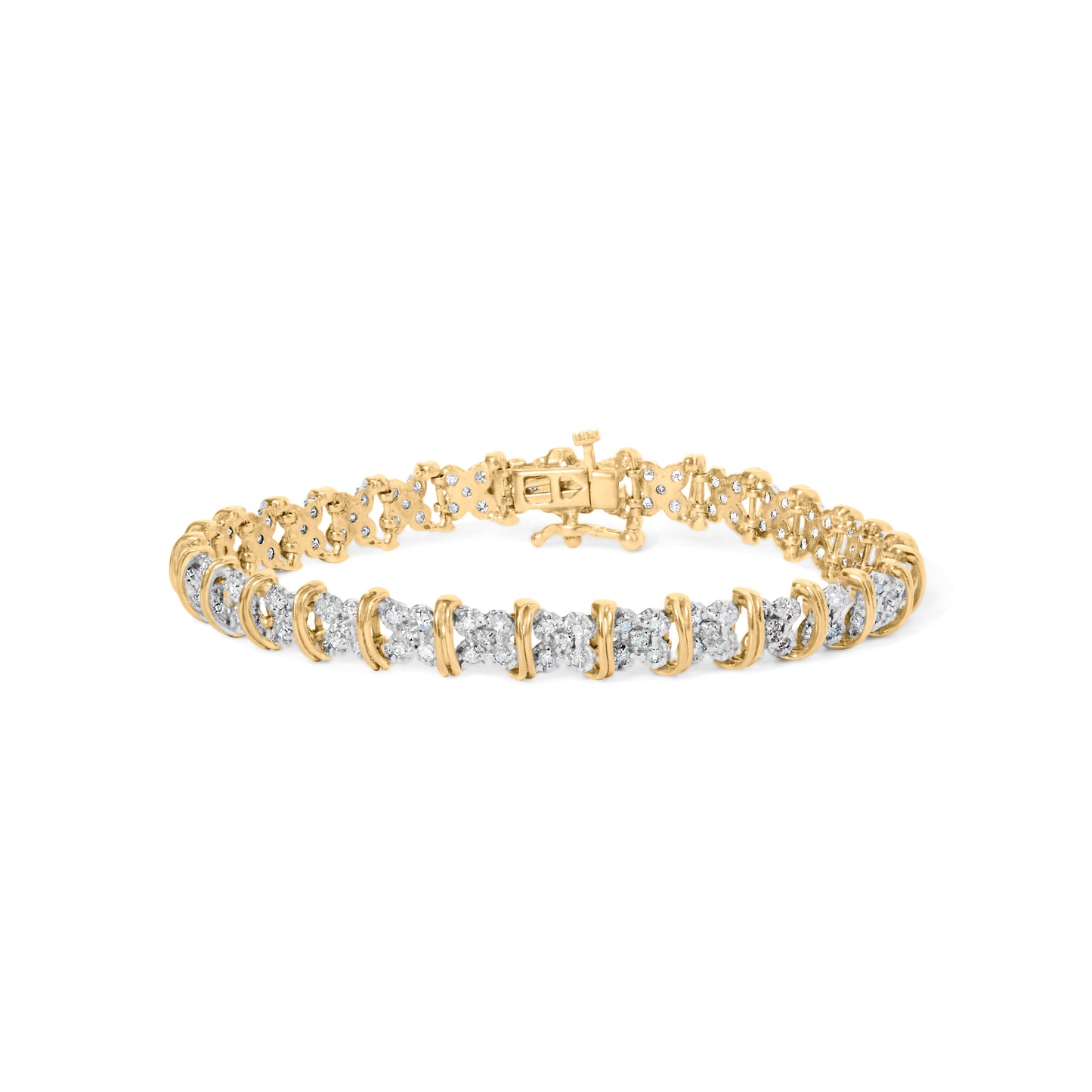 Pulsera de Clúster de Diamantes de Plata Esterlina Baño de Oro de 10K