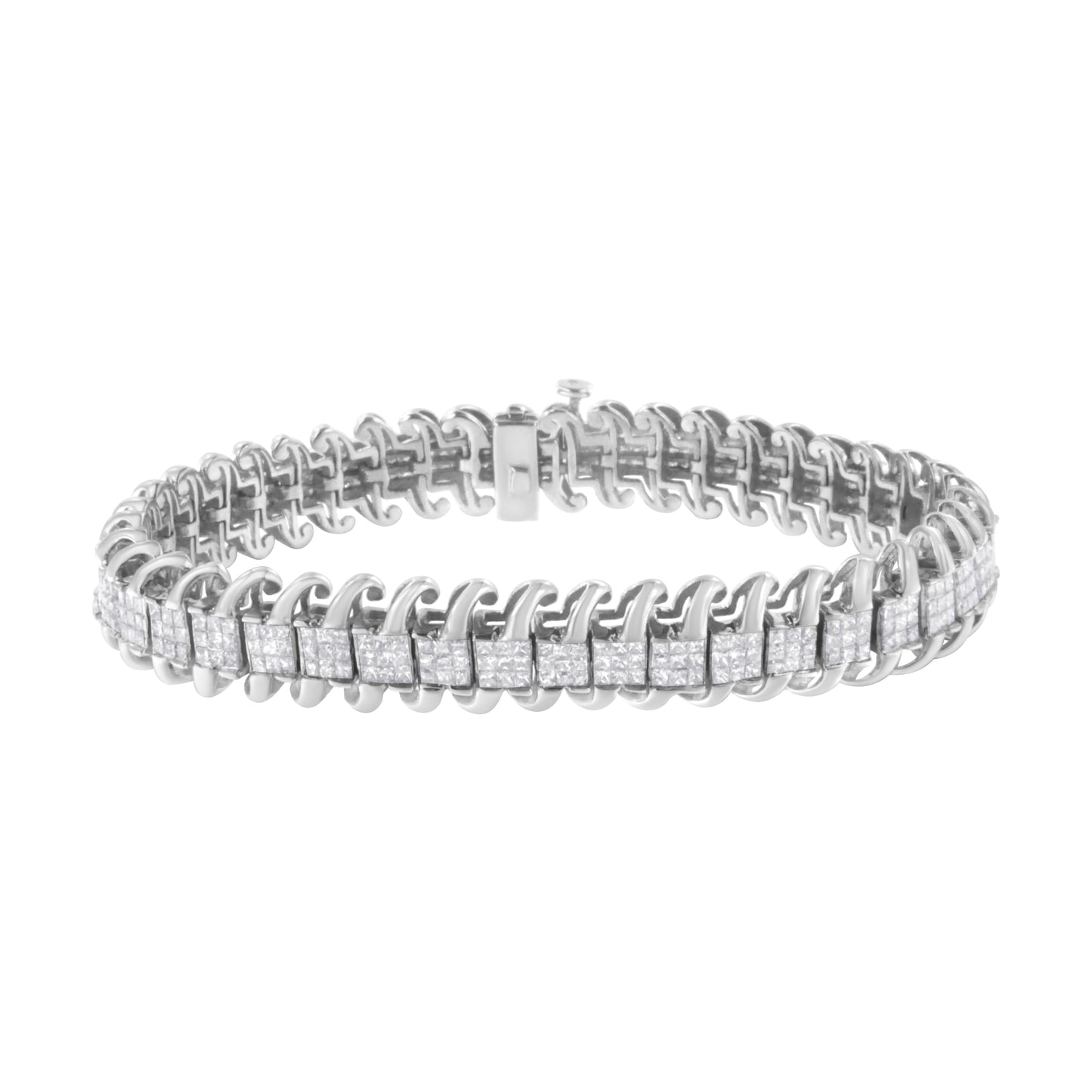 Bracelet de tennis en diamant taille princesse en or blanc 14K