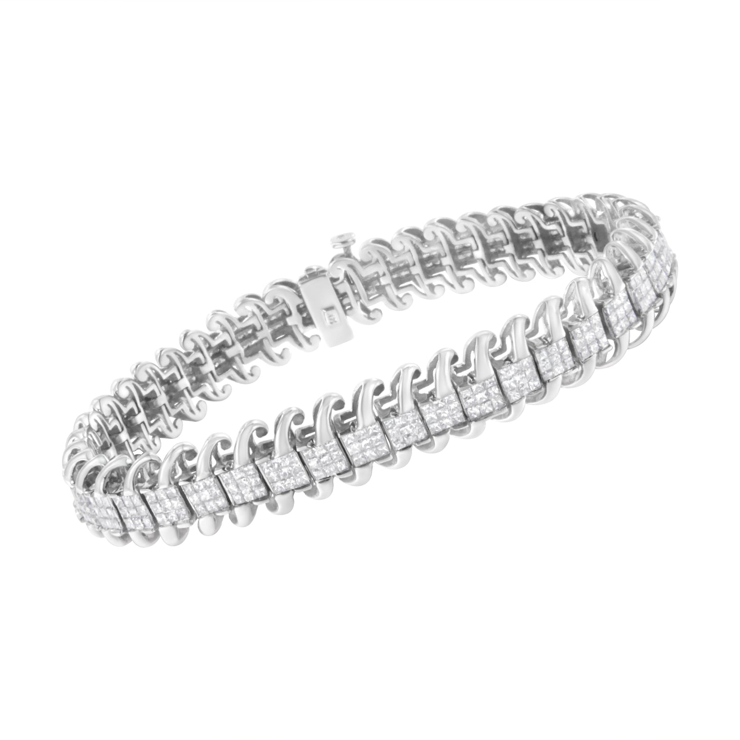 Bracelet de tennis en diamant taille princesse en or blanc 14K