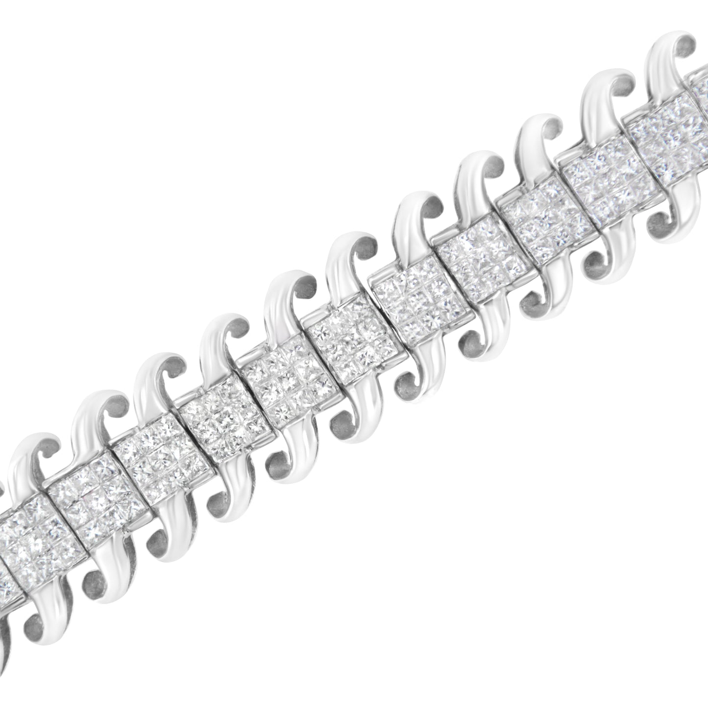 Bracelet de tennis en diamant taille princesse en or blanc 14K