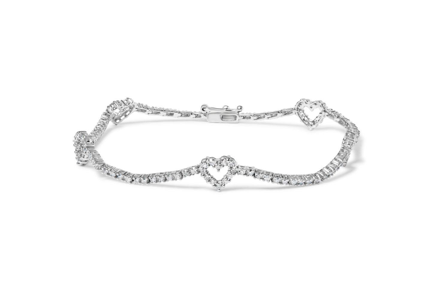 Pulsera de Estación de Corazón de Diamante de Oro Blanco de 14K - 1.5 Cttw