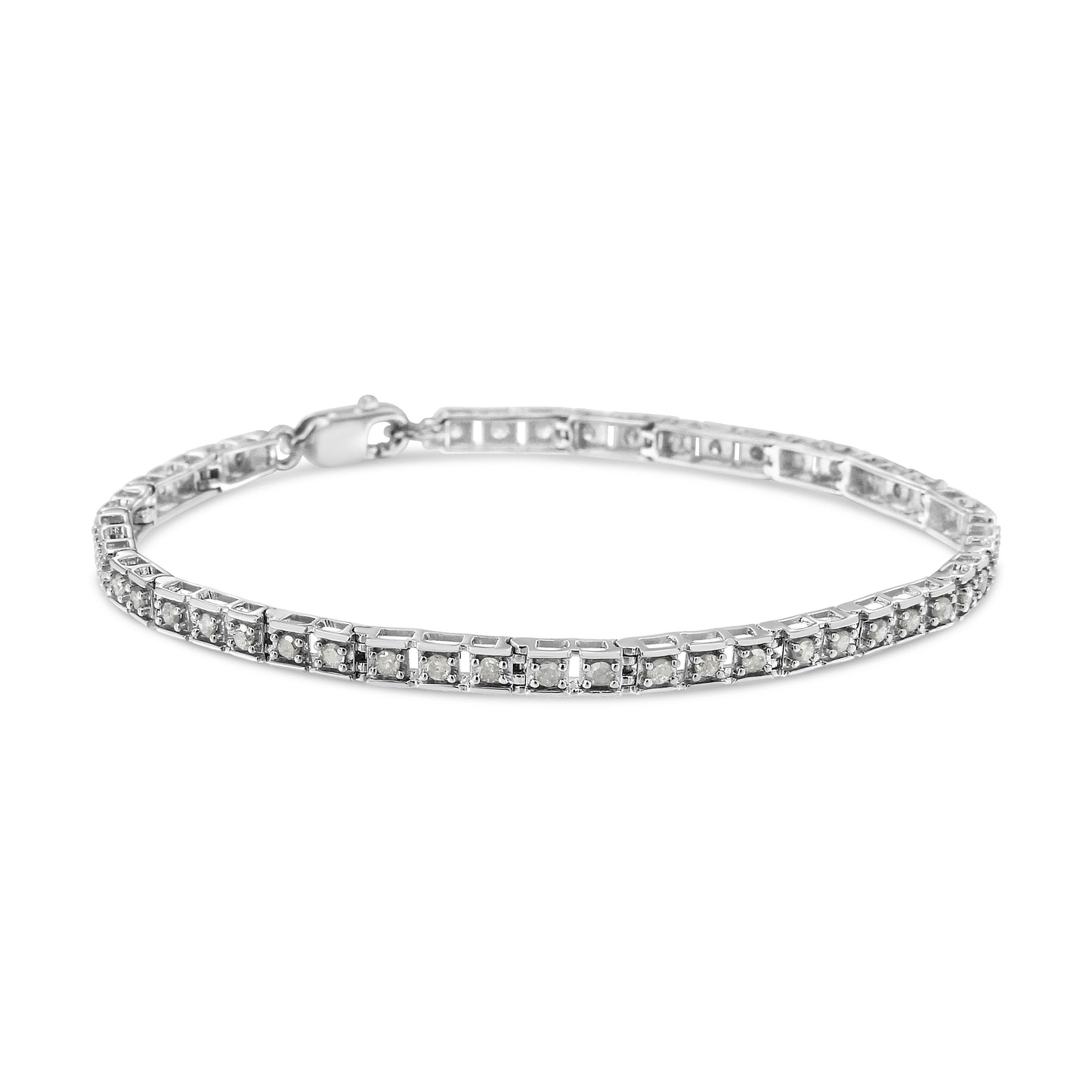 Pulsera de Tenis de Enlace Cuadrado con Diamantes de Plata Esterlina .925 1.0 Cttw