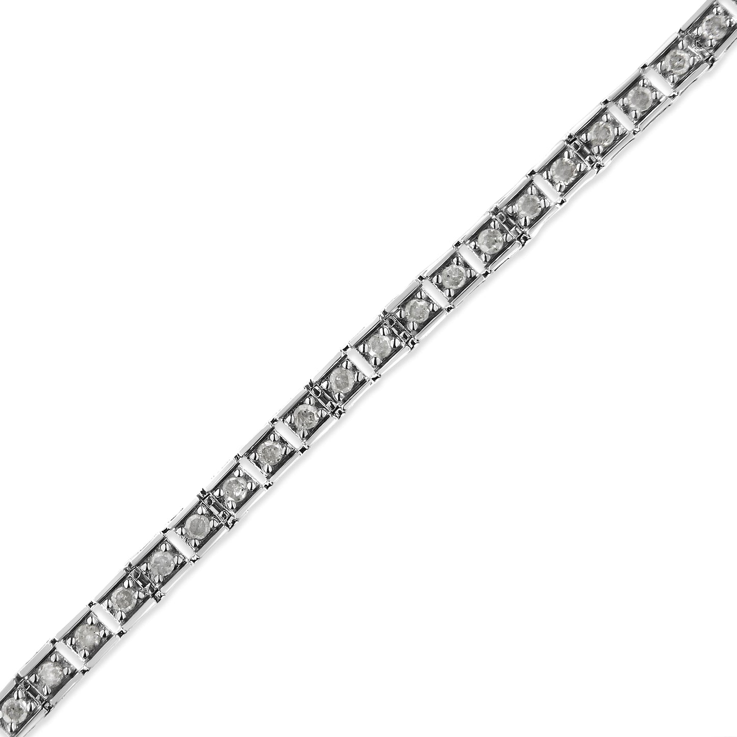 Pulsera de Tenis de Enlace Cuadrado con Diamantes de Plata Esterlina .925 1.0 Cttw