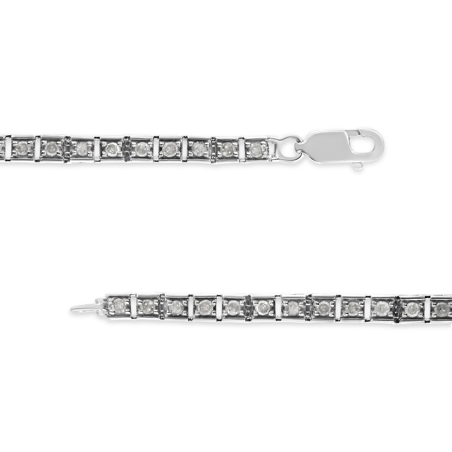 Pulsera de Tenis de Enlace Cuadrado con Diamantes de Plata Esterlina .925 1.0 Cttw