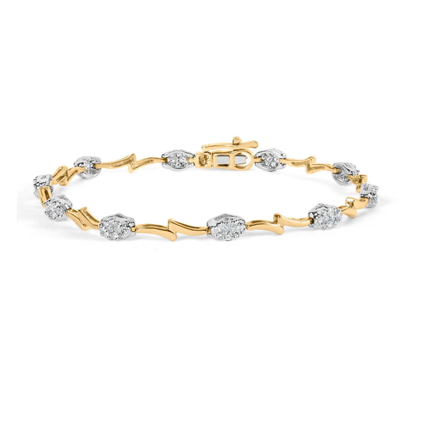 Bracelet en or blanc et jaune 10K avec diamants en forme d'ovale - 1,00 cttw