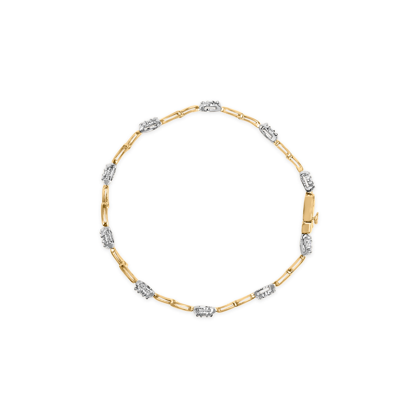 Bracelet en or blanc et jaune 10K avec diamants en forme d'ovale - 1,00 cttw