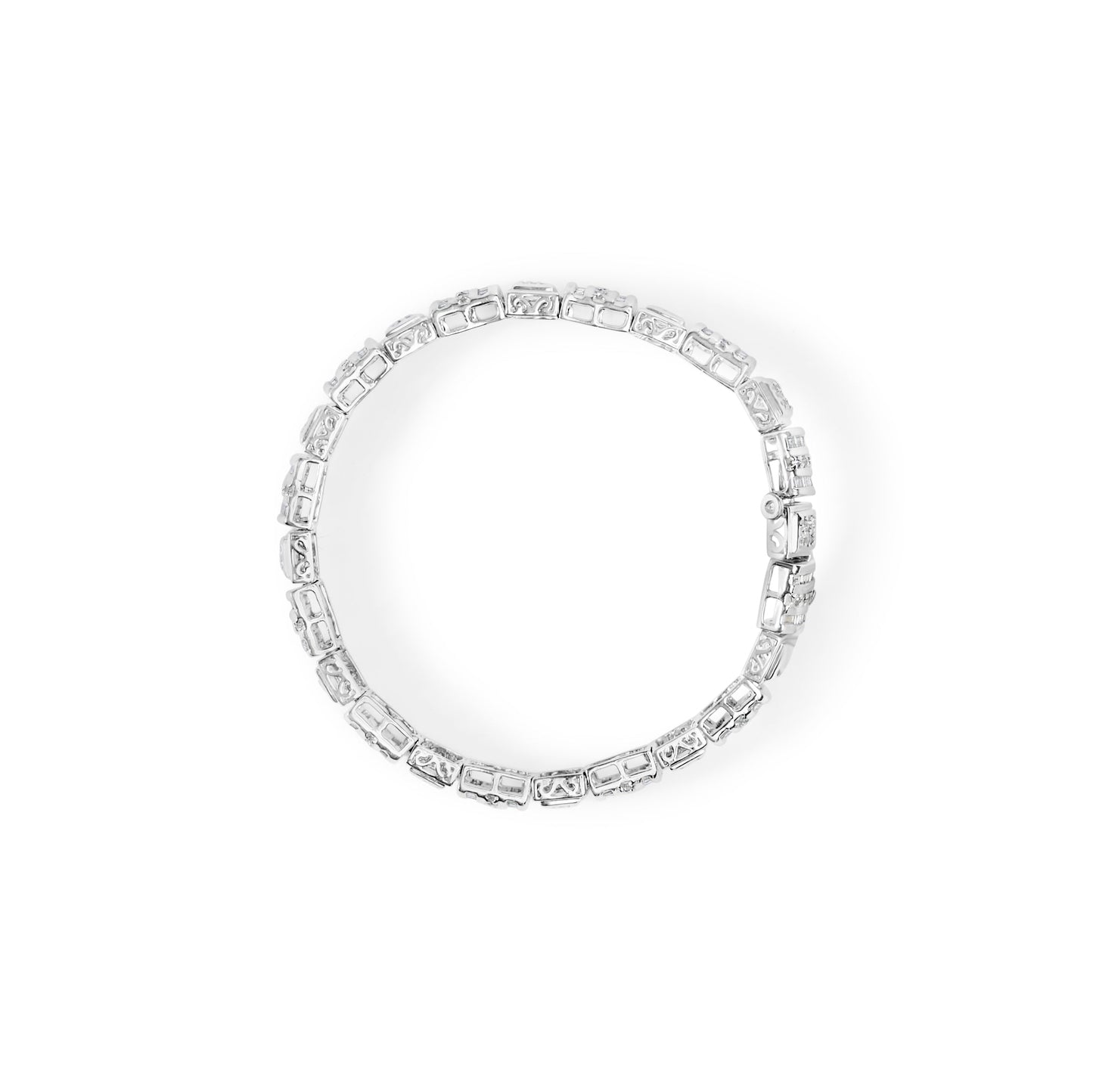 Pulsera de Diamantes de Oro Blanco de 10K con Cortes Redondos y Baguette