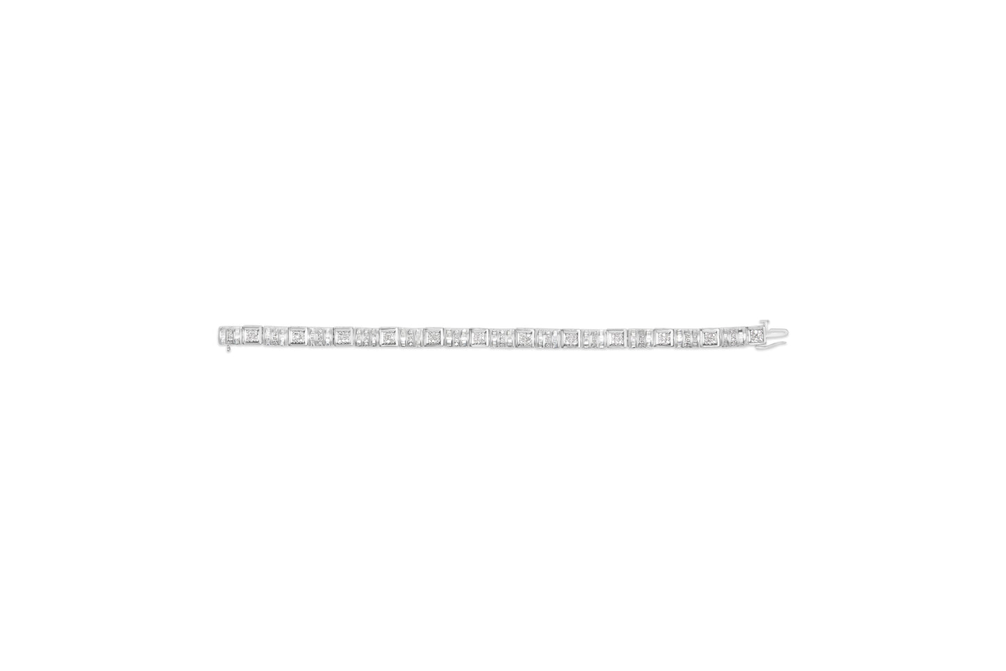 Pulsera de Diamantes de Oro Blanco de 10K con Cortes Redondos y Baguette