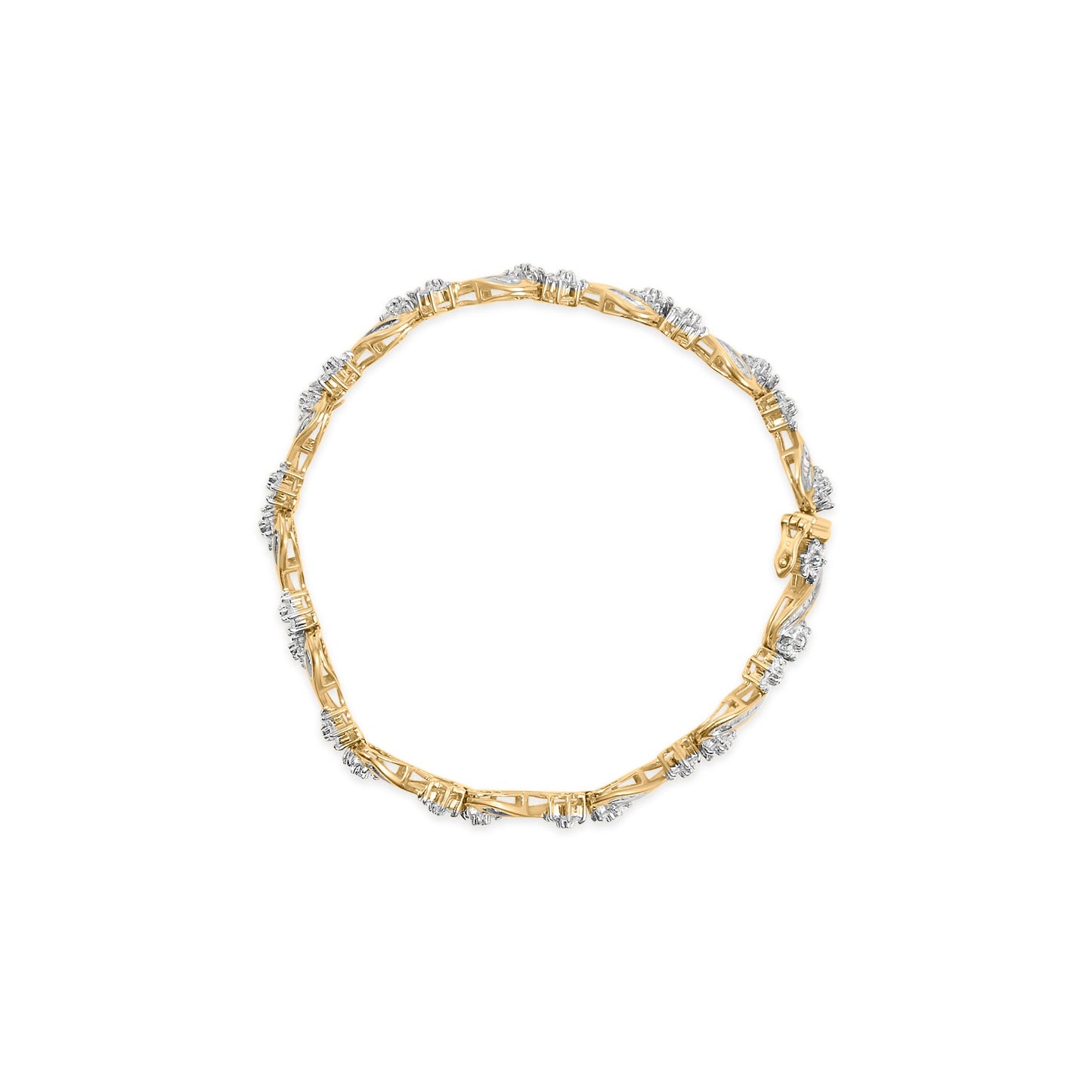 Pulsera de eslabones florales de oro amarillo de 10k con 3.00 Cttw de diamantes