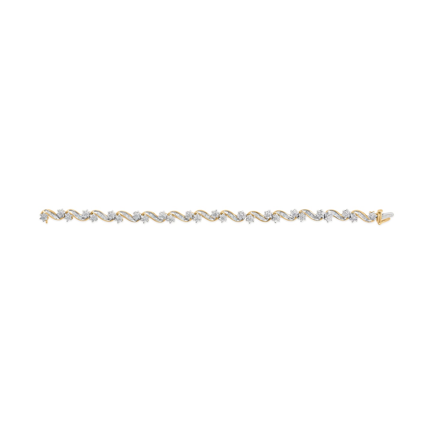 Pulsera de eslabones florales de oro amarillo de 10k con 3.00 Cttw de diamantes