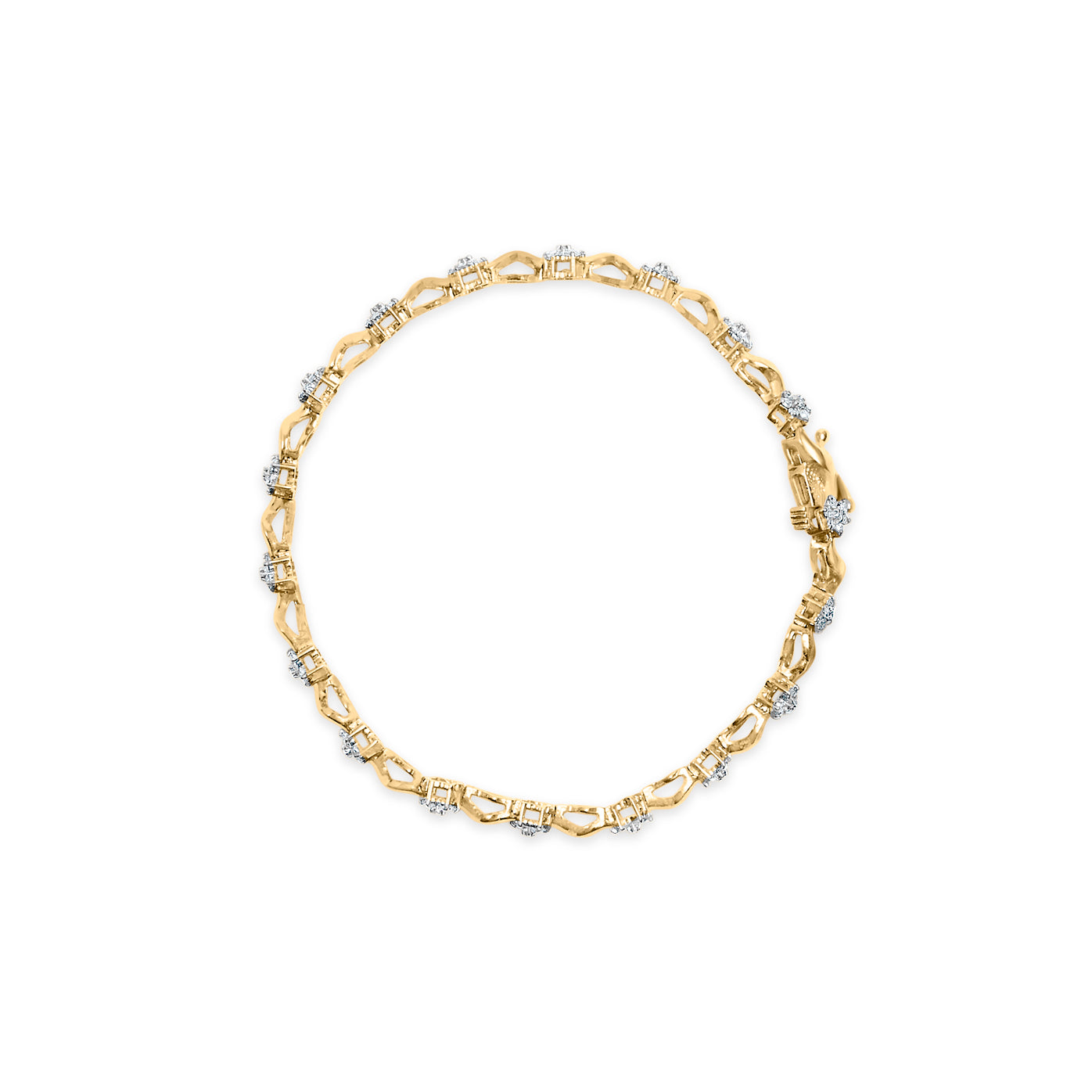 10k Yellow Gold Diamond Floral S-Link Bracelet - 1.00 Cttw