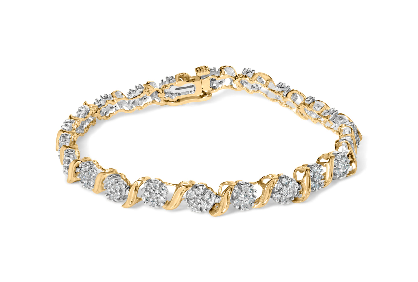 Pulsera de Clúster de Diamantes de Corte Redondo de 2.00 Cttw en Oro Amarillo de 10K