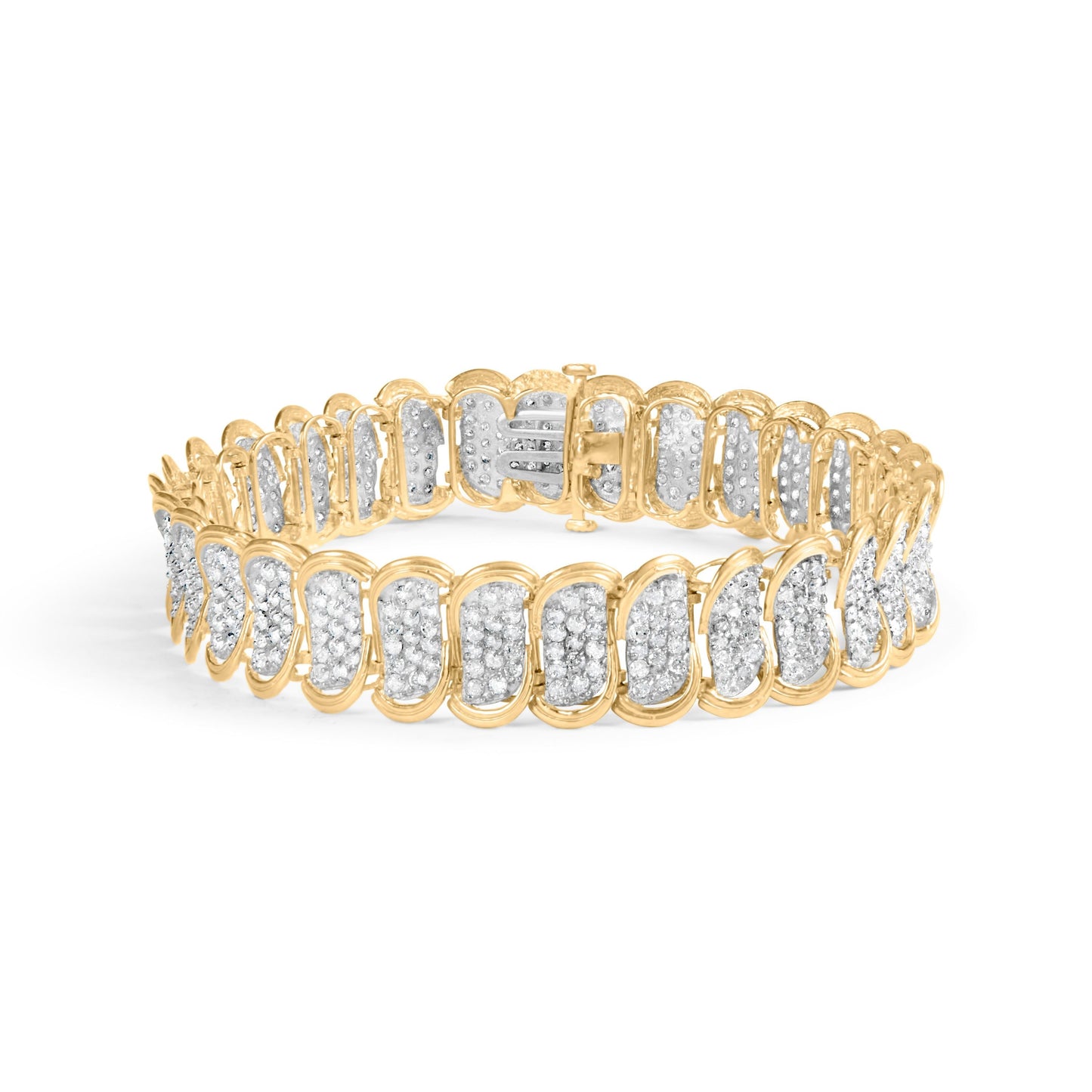 10k Yellow Gold 5.00 Cttw Diamond Oval Banded Link Bracelet - 7"