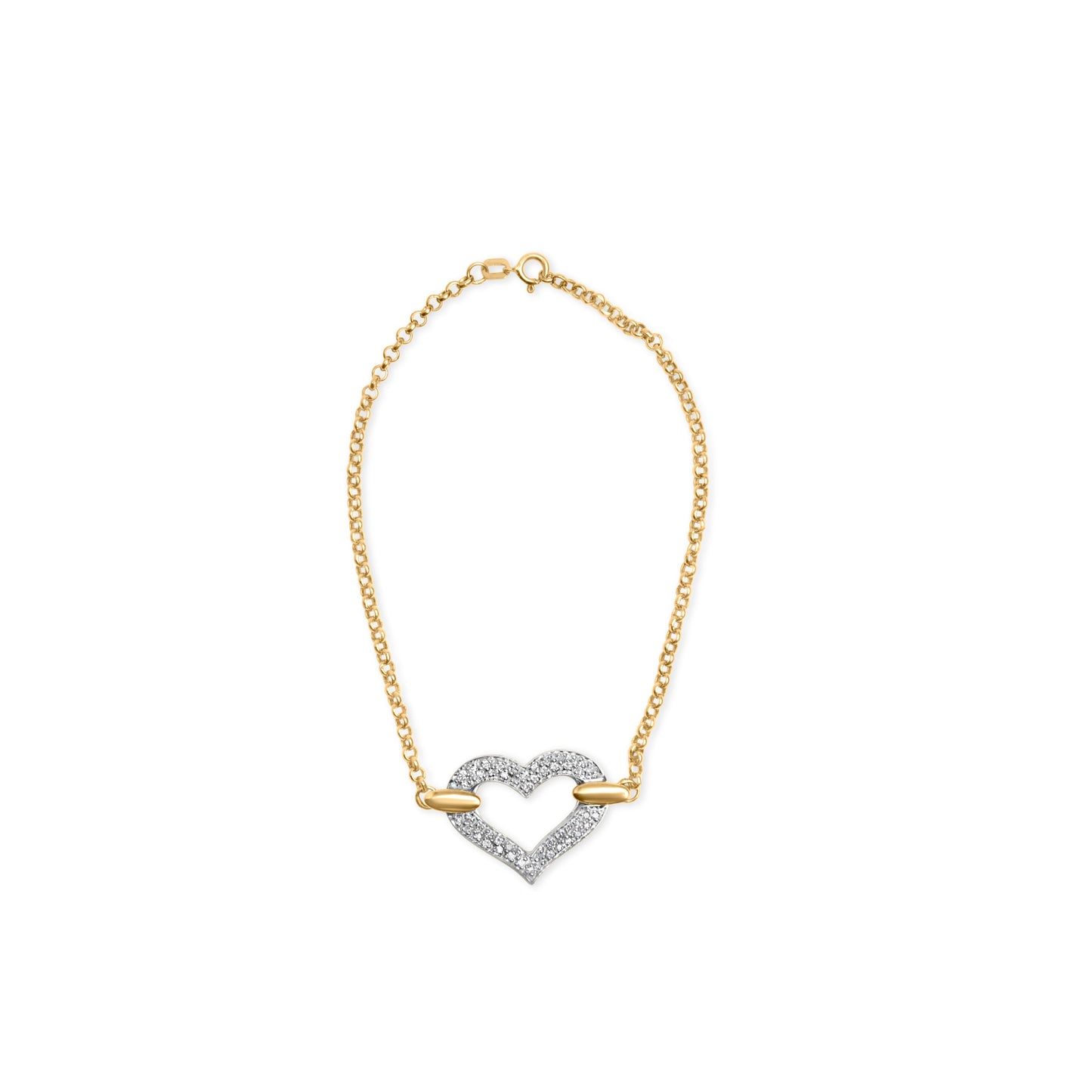 Pulsera de encanto de corazón de diamante de dos tonos de oro de 10K - 1/4 Cttw