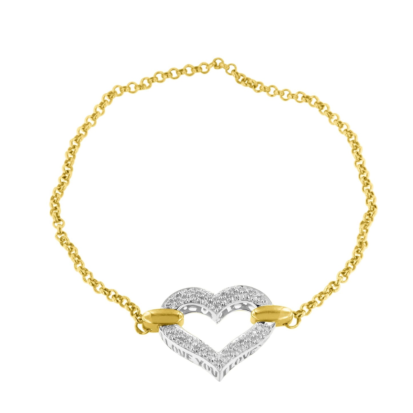 Pulsera de encanto de corazón de diamante de dos tonos de oro de 10K - 1/4 Cttw