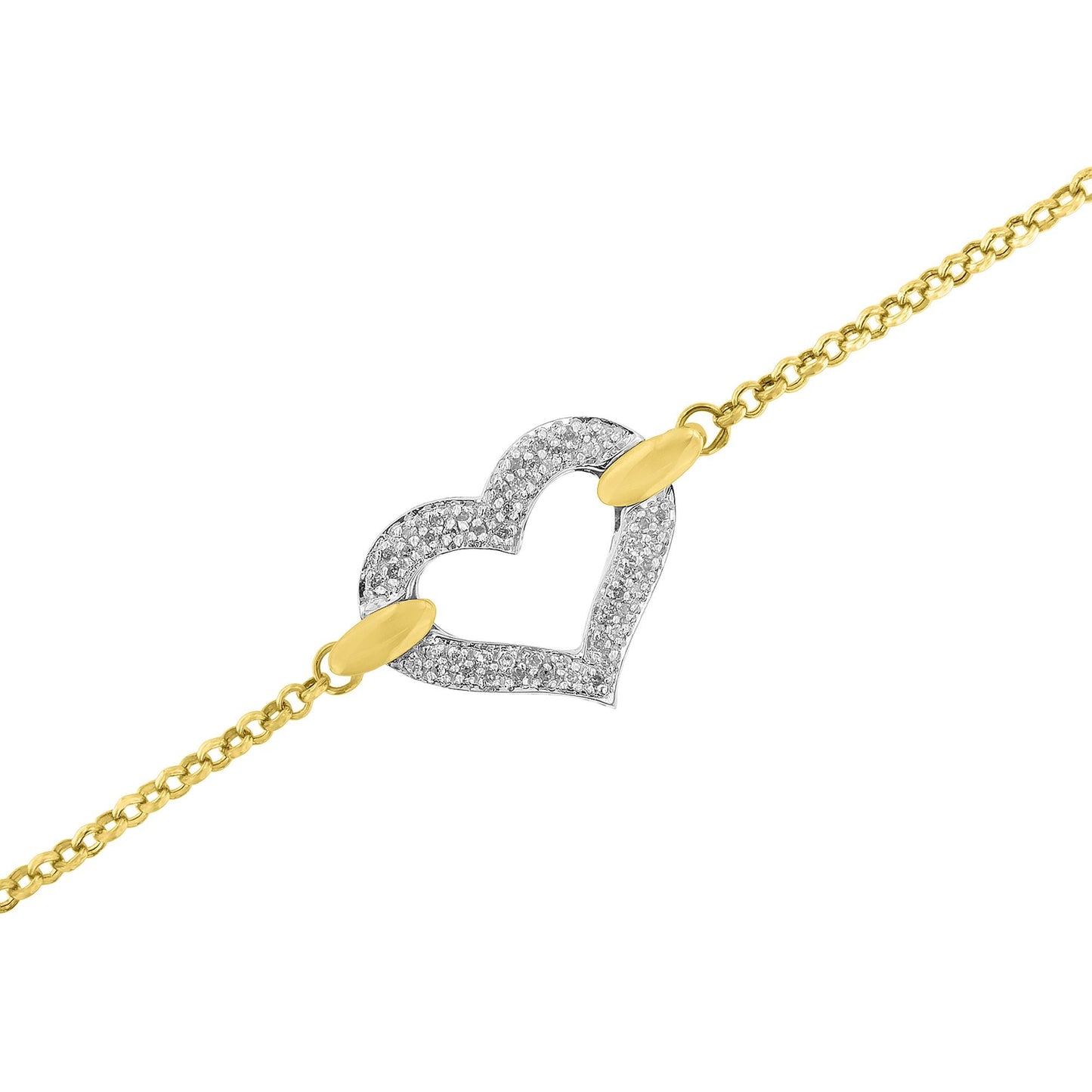 Pulsera de encanto de corazón de diamante de dos tonos de oro de 10K - 1/4 Cttw