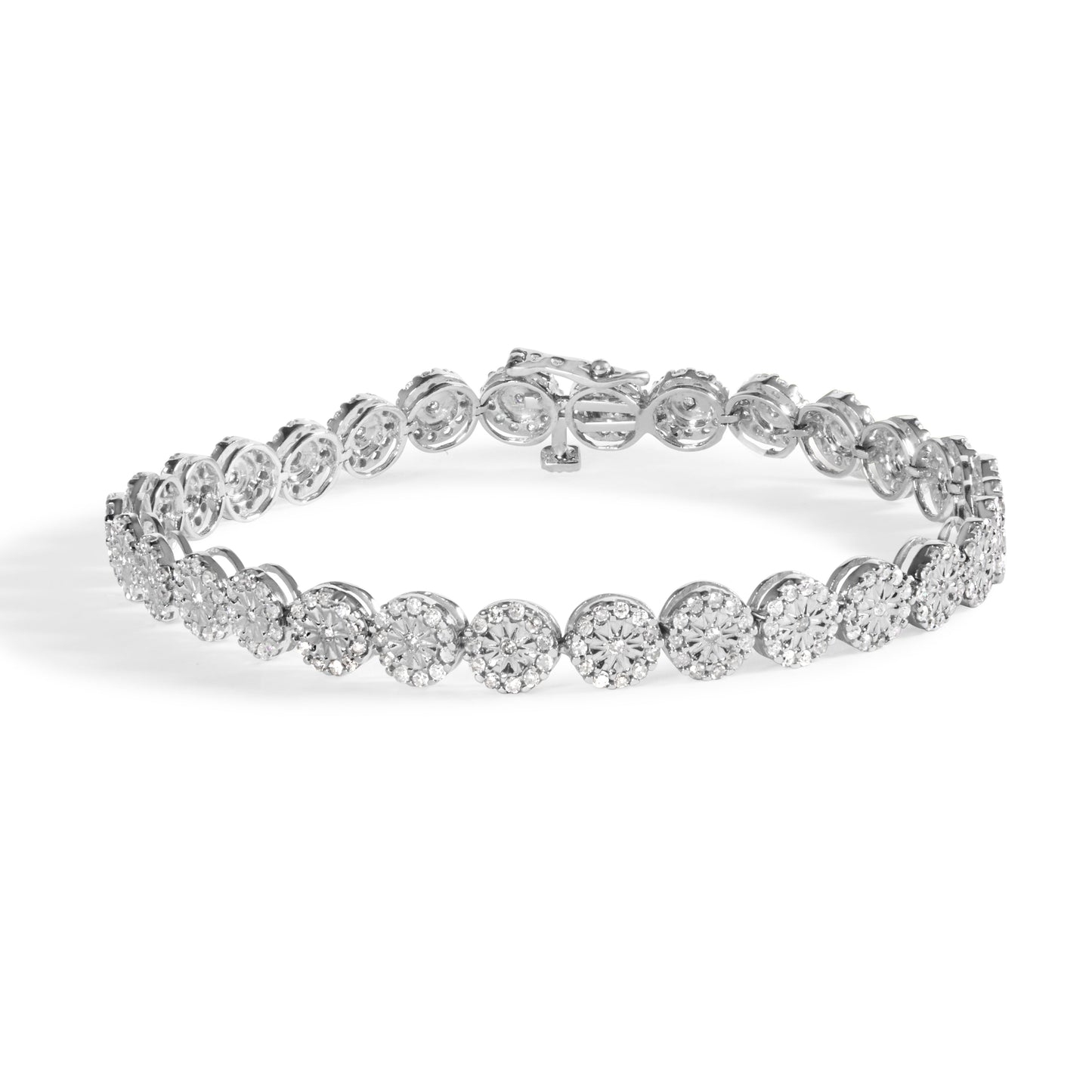 14K White Gold Diamond Halo Link Tennis Bracelet - 2.00 Cttw