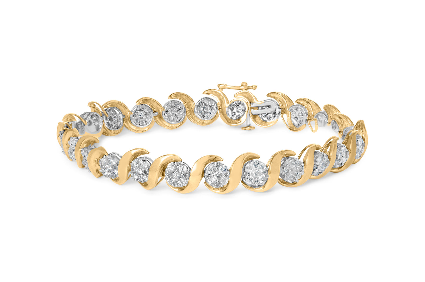 Bracelet en or jaune 10K avec diamants en forme de fleur - 4,00 Cttw