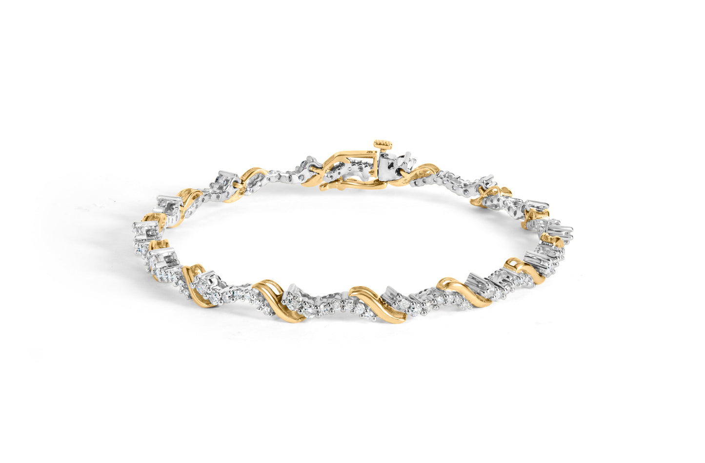 10K Yellow and White Gold Diamond 'S' Link Bracelet - 2.00 Cttw