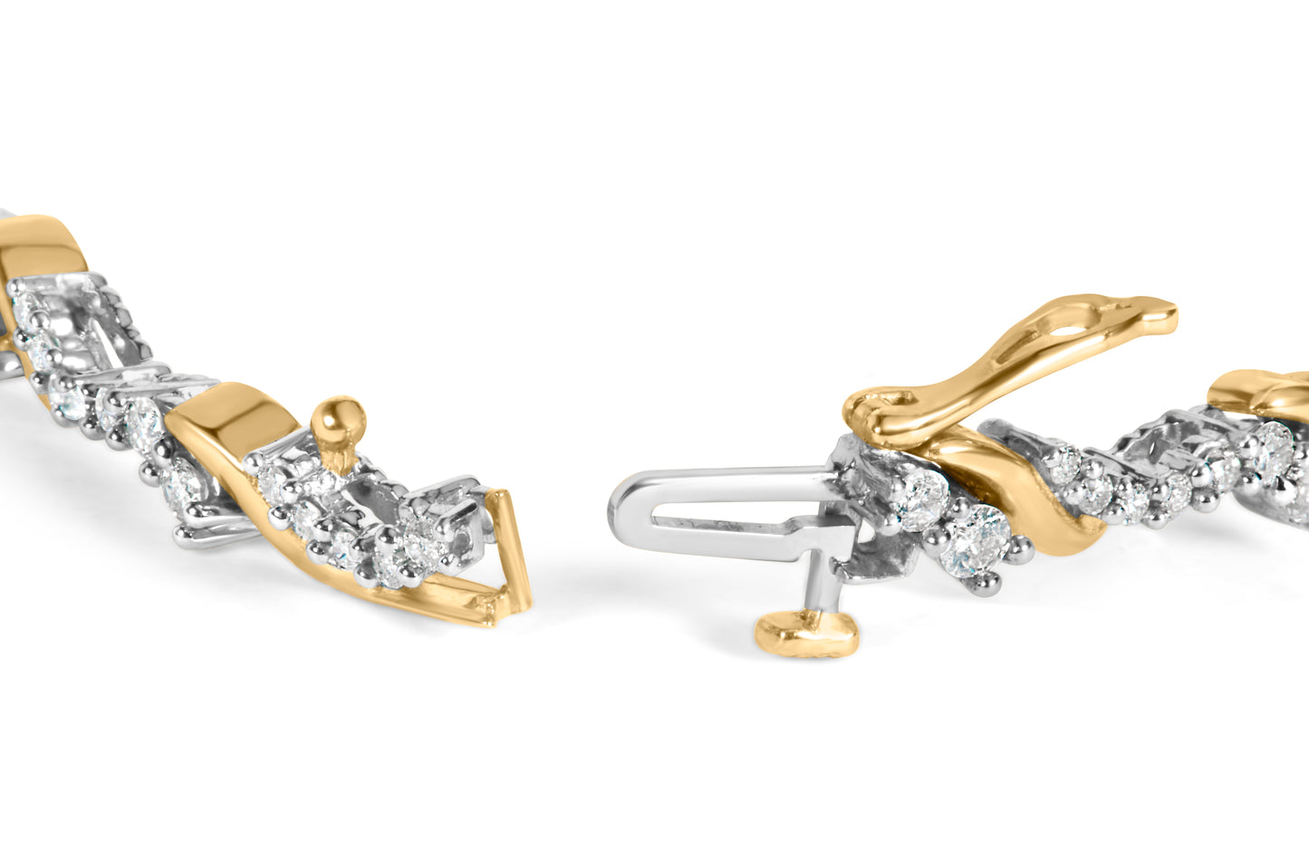 10K Yellow and White Gold Diamond 'S' Link Bracelet - 2.00 Cttw