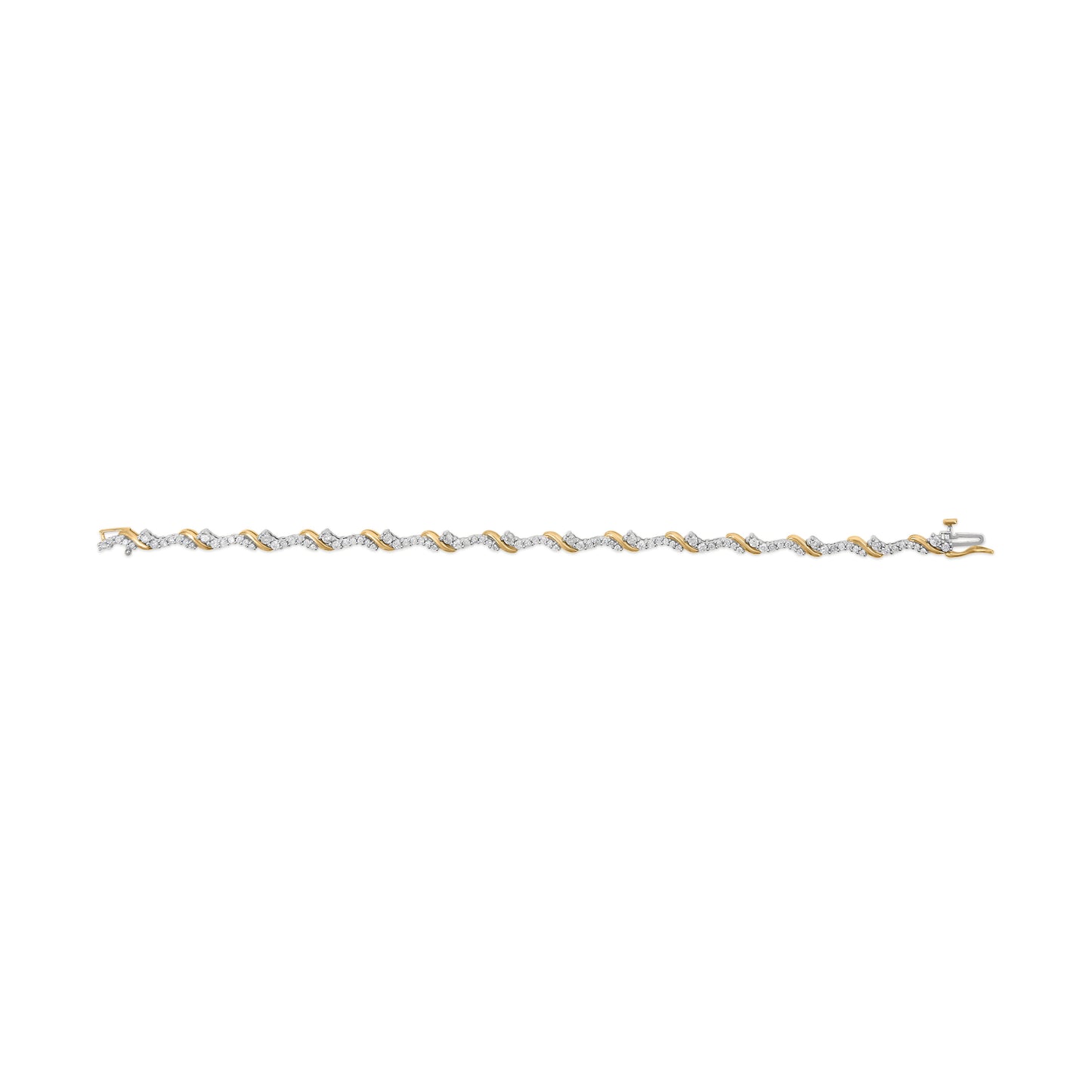 10K Yellow and White Gold Diamond 'S' Link Bracelet - 2.00 Cttw