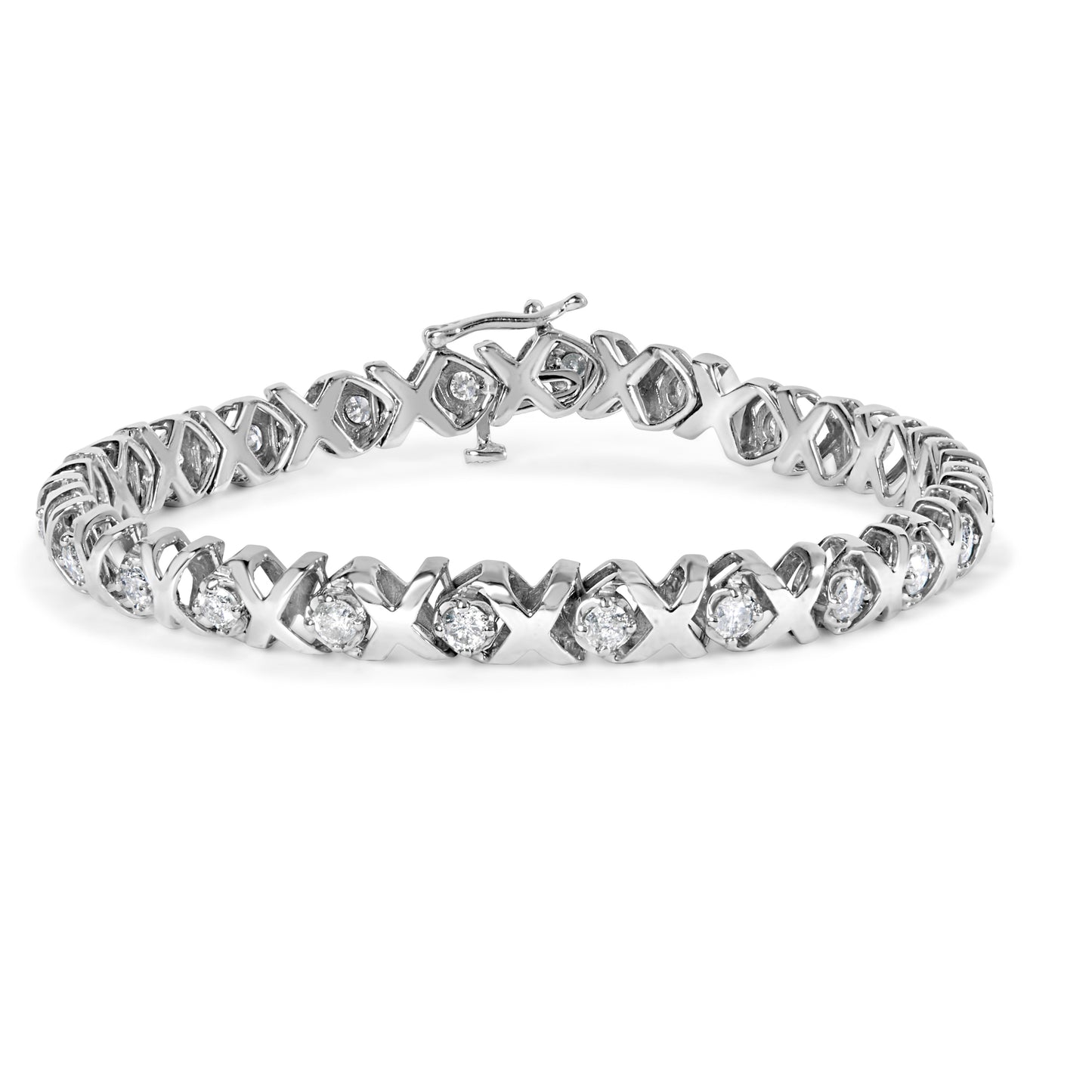 10k White Gold 2.00 Cttw Round-Cut Diamond XOXO Link Bracelet