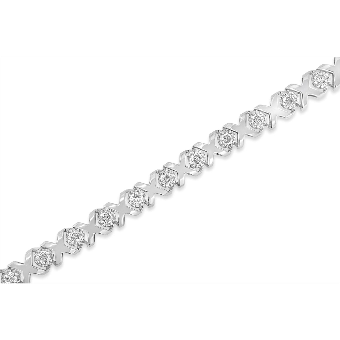 10k White Gold 2.00 Cttw Round-Cut Diamond XOXO Link Bracelet