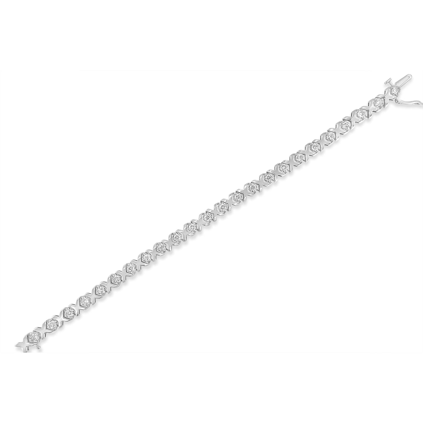 10k White Gold 2.00 Cttw Round-Cut Diamond XOXO Link Bracelet
