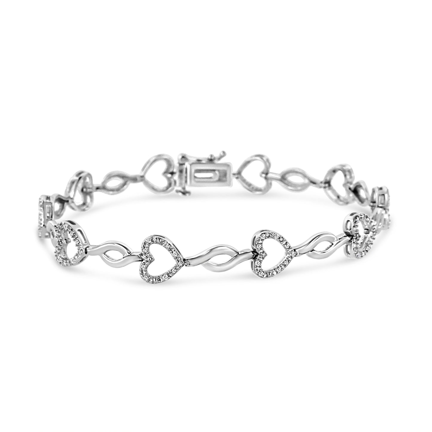 Pulsera de Enlace de Corazón y Hoja de Diamante de Plata Esterlina .925 - Tamaño 7.25