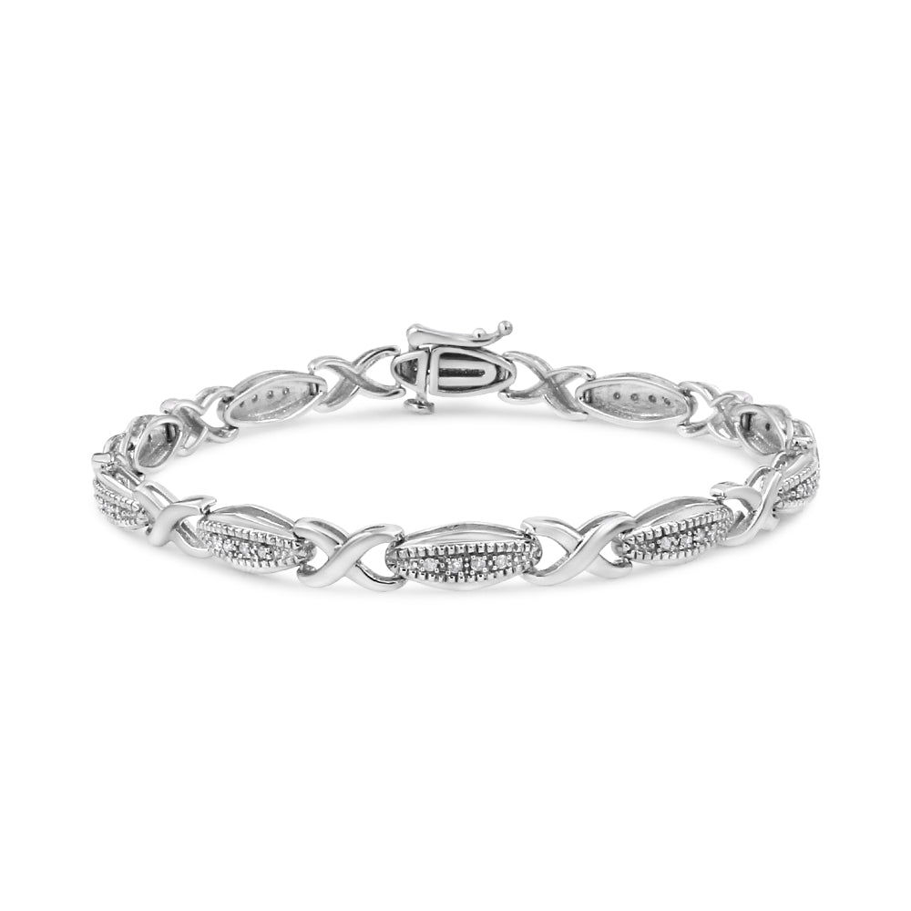 Pulsera de eslabones en plata esterlina .925 con diamantes de corte redondo - Tamaño 7.50"