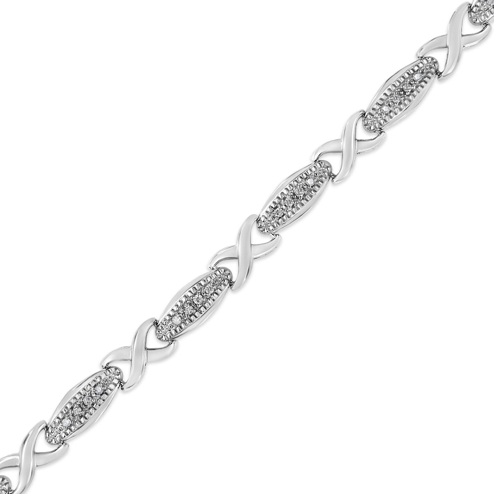Pulsera de eslabones en plata esterlina .925 con diamantes de corte redondo - Tamaño 7.50"