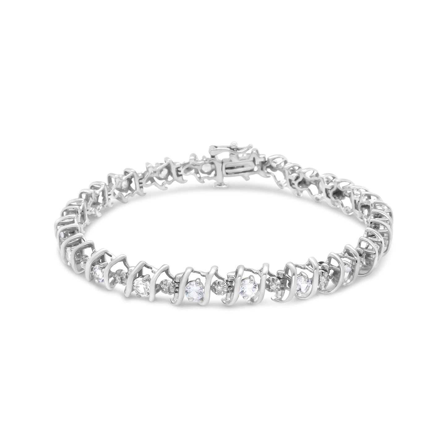 Bracelet de tennis en argent sterling .925 avec diamants ronds et saphirs cultivés en laboratoire