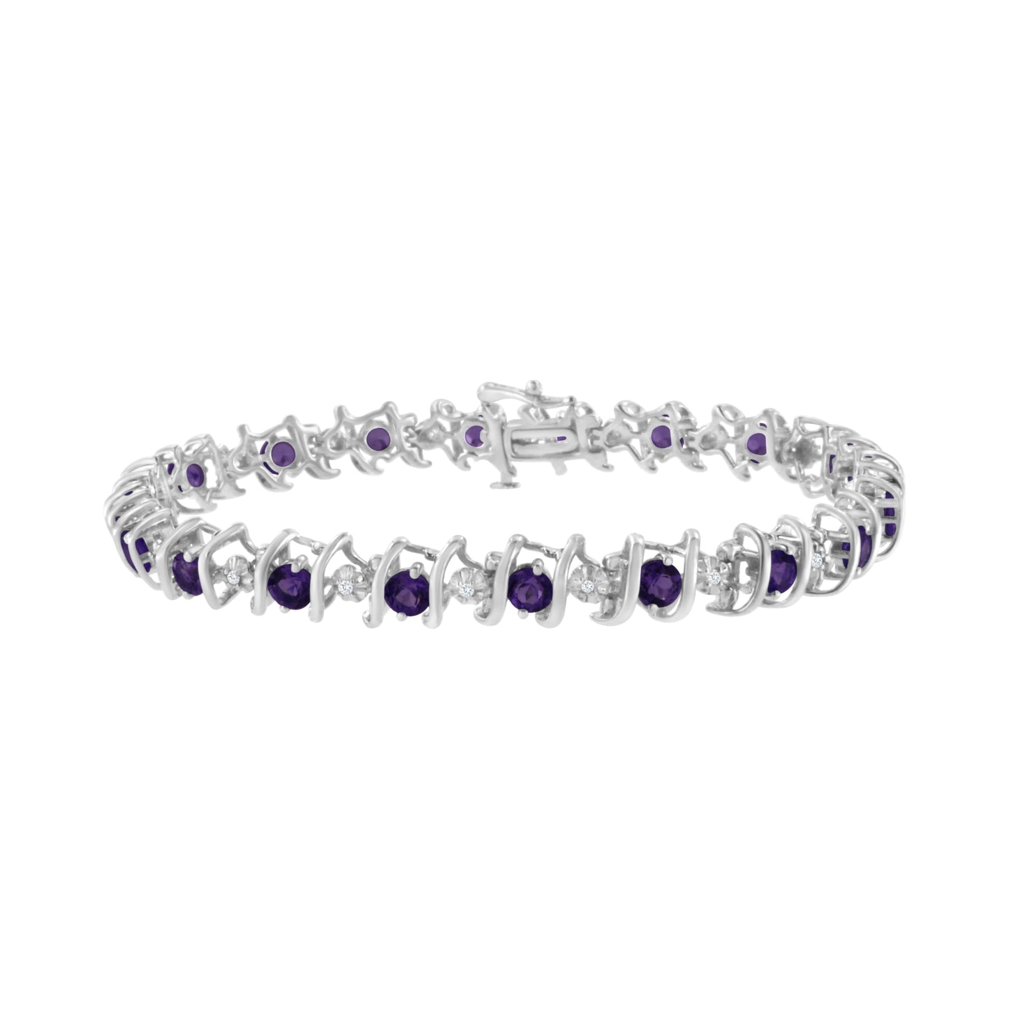 Bracelet de tennis en argent sterling .925 avec diamants ronds et saphirs cultivés en laboratoire
