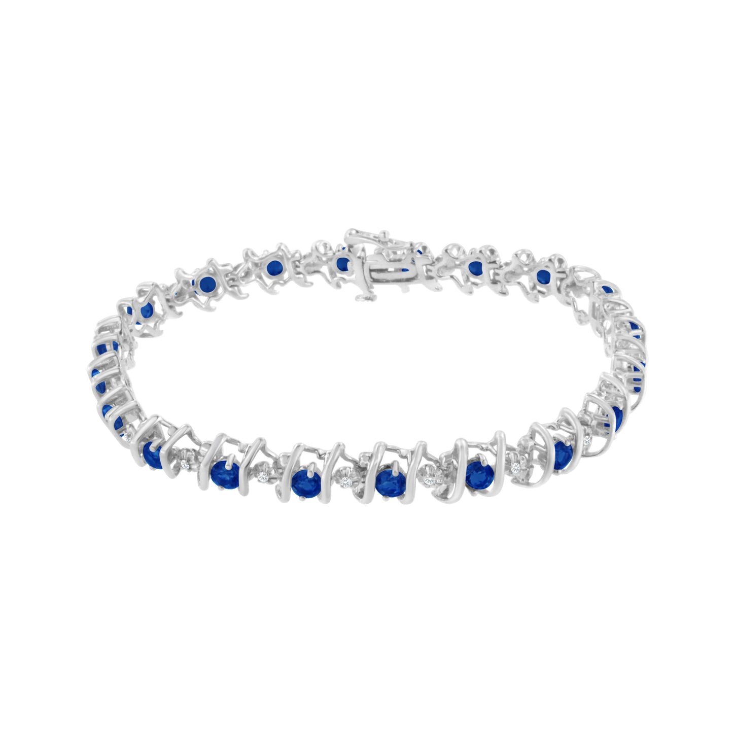 Bracelet de tennis en argent sterling .925 avec diamants ronds et saphirs cultivés en laboratoire