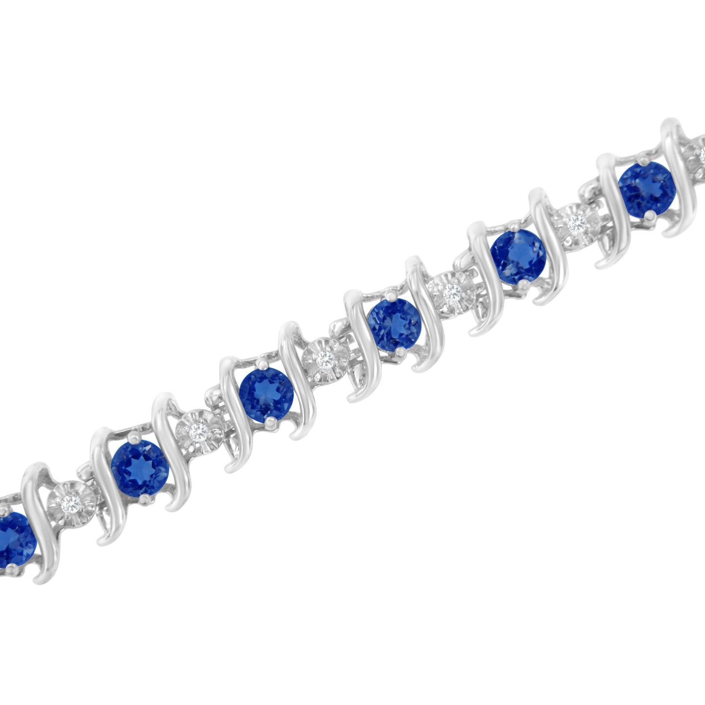 Bracelet de tennis en argent sterling .925 avec diamants ronds et saphirs cultivés en laboratoire